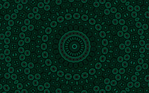 Abstract kaleidoscope of concentric green circular motifs on a dark field, 4K Ultra HD PC desktop wallpaper.