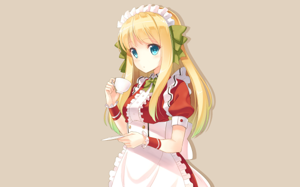 Anime Original Long Hair Blonde Blue Eyes Cup Maid HD Wallpaper | Background Image