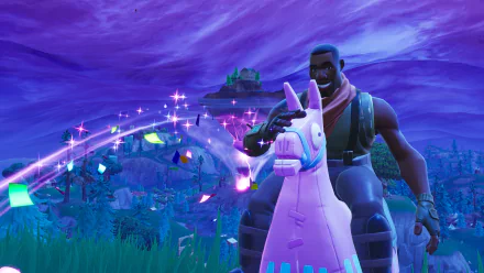 4K Ultra HD Fortnite Battle Royale PC desktop wallpaper featuring a character riding the iconic llama against a vibrant, colorful night sky from the video game Fortnite.