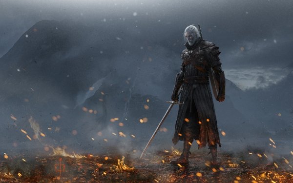 Video Game The Witcher 3: Wild Hunt The Witcher Geralt of Rivia Warrior Sword Fire White Hair HD Wallpaper | Background Image
