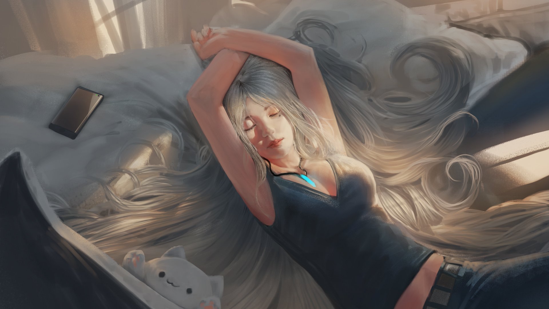 Download Mood White Hair Long Hair Fantasy Woman Fantasy Girl HD Wallpaper by Kevin Yeo