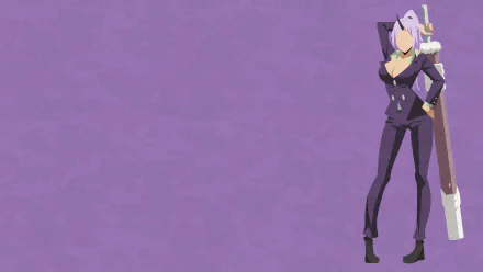 Minimalist HD wallpaper featuring Shion from That Time I Got Reincarnated as a Slime, set against a purple background.