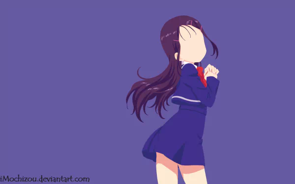 HD PC wallpaper of Ayumi Otosaka (Charlotte): faceless anime girl in a navy school uniform with flowing purple hair against a flat violet background.