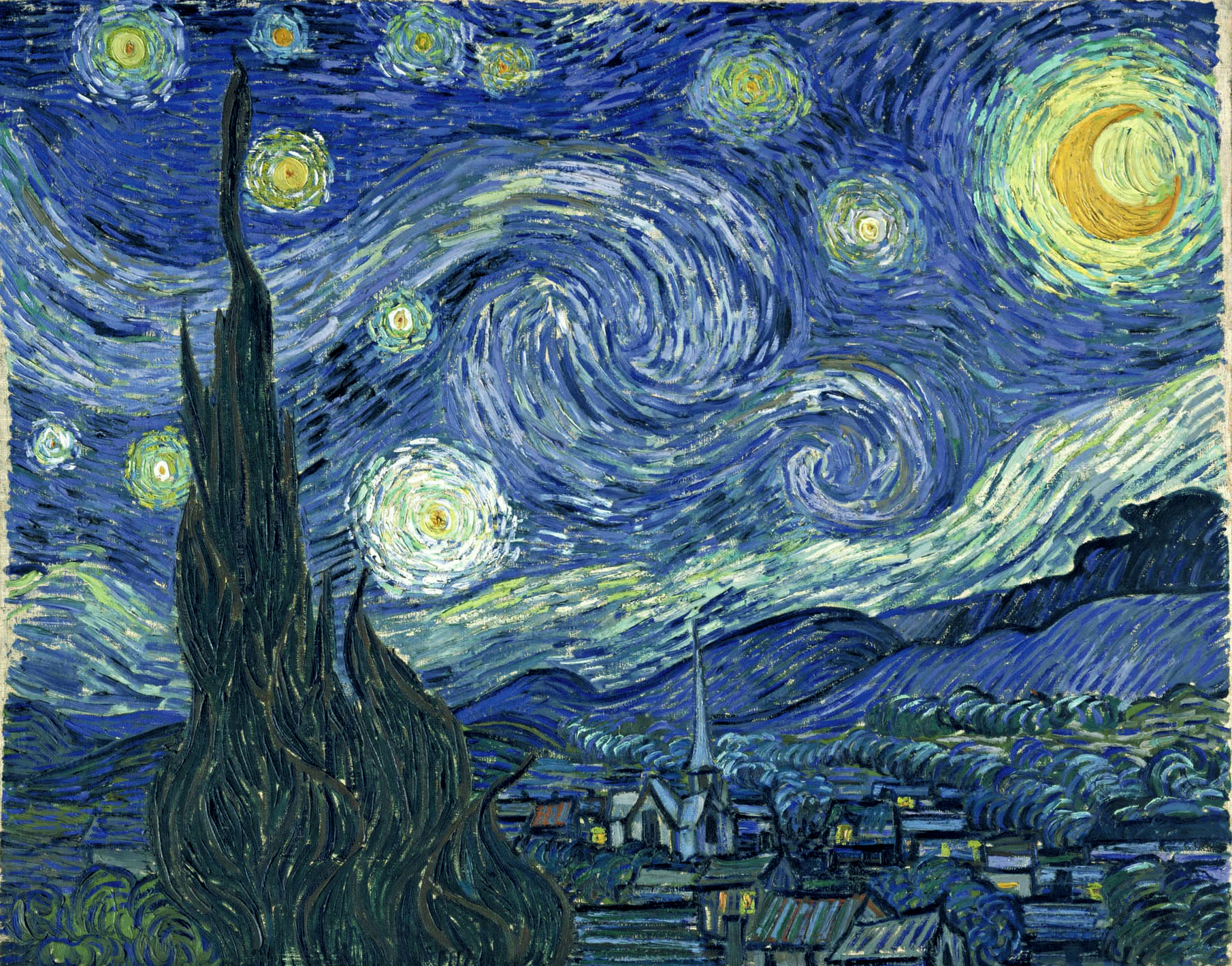 Vincent Van Gogh's iconic painting Starry Night - a mesmerizing, nocturnal masterpiece.
