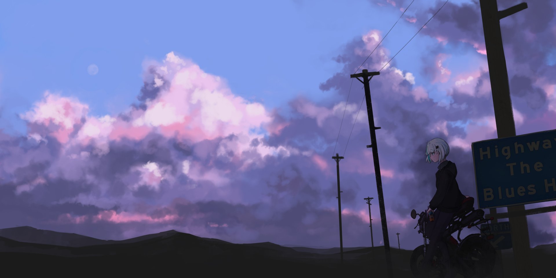 Download Blue Eyes Motorcycle White Hair Short Hair Anime Original Anime Motorcycle HD Wallpaper by 甘露鮇 kanrobi