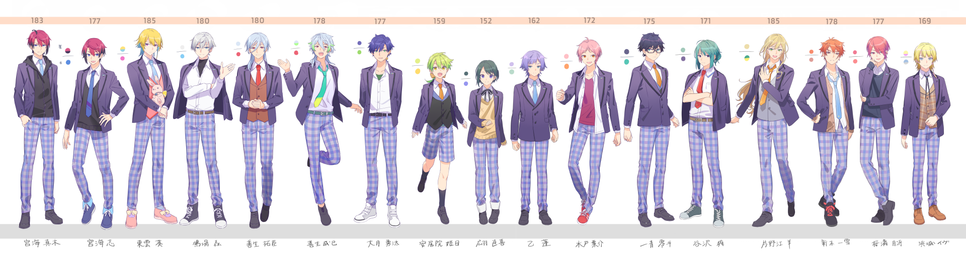 Download Purple Eyes Green Eyes Yellow Eyes Red Eyes Pink Eyes Blue Eyes Pink Hair Orange Hair Green Hair Purple Hair Blue Hair White Hair Blonde Uniform Anime Original 4k Ultra HD Wallpaper by へいわ