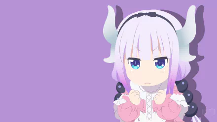 Minimalist vector art of Kanna Kamui from Miss Kobayashi's Dragon Maid with distinct horns, rendered in 4K Ultra HD as an anime desktop wallpaper background.