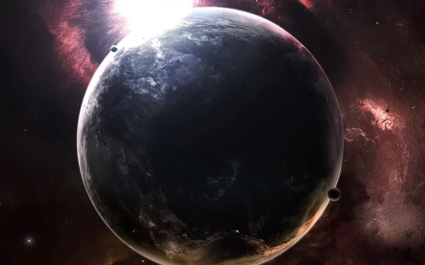 A stunning sci-fi wallpaper featuring a colossal planet amid cosmic collision, with vibrant colors and celestial phenomena creating an otherworldly atmosphere.