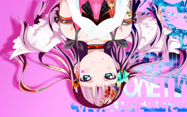 HD anime desktop wallpaper featuring Dia Kurosawa from Love Live! Sunshine!! with vibrant colors and dynamic pose against a stylized pink and blue background.