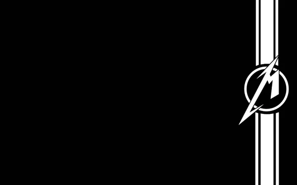 A sleek HD desktop wallpaper featuring Metallica's iconic logo in white against a black background, enhanced by subtle vertical stripes for a bold music-themed design.