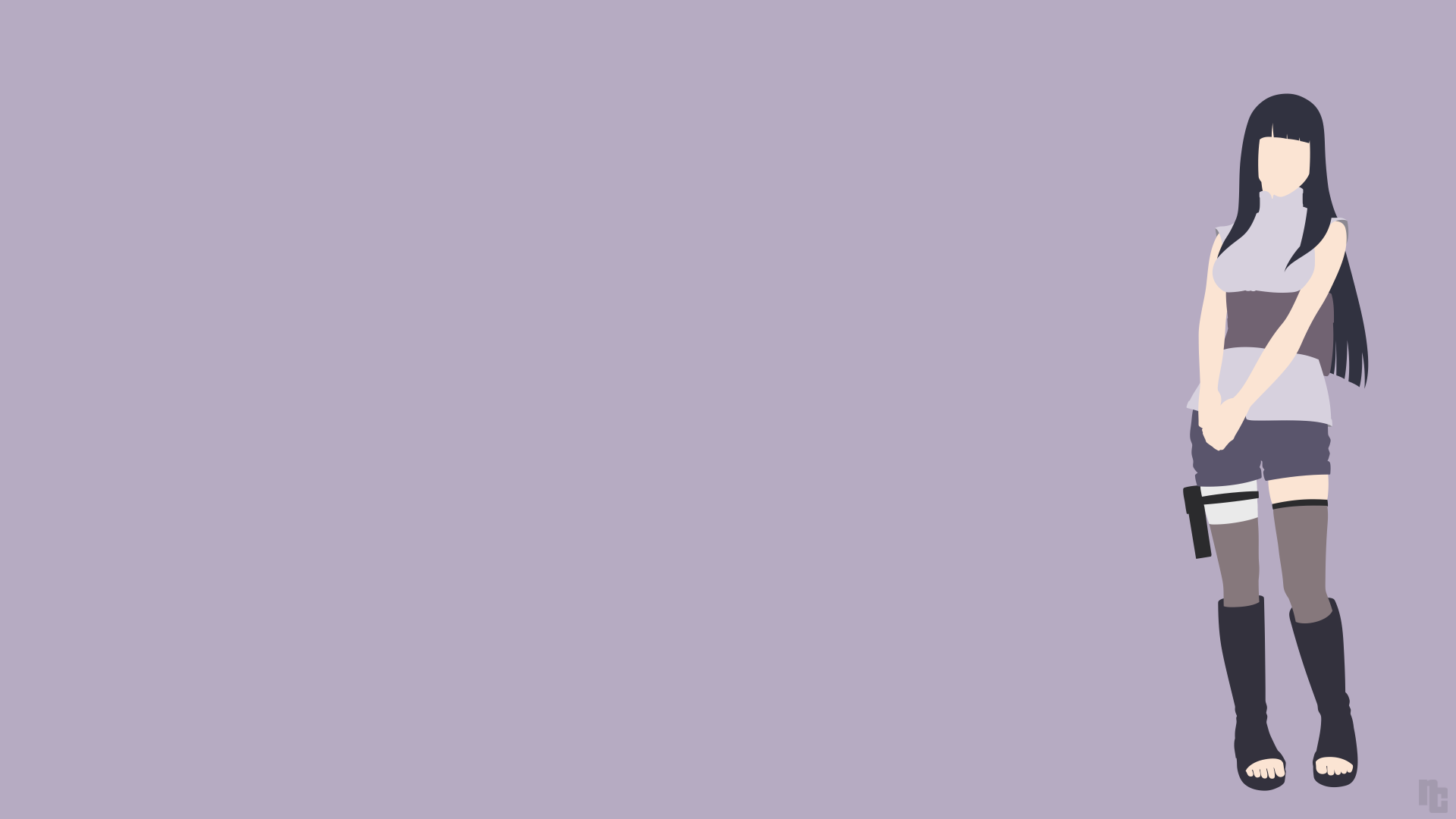 Minimalist 4K Ultra HD PC wallpaper featuring Hinata Hyuga from the anime Naruto, set against a solid lavender background.