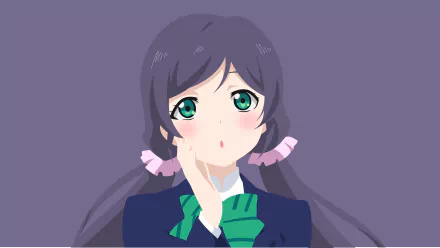 Nozomi Tojo (Love Live!) anime portrait with wistful expression, green ribbon and twin tails — 4K Ultra HD PC desktop wallpaper/background.