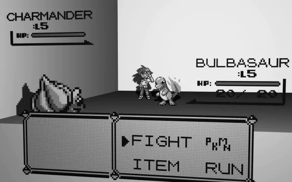 A nostalgic HD wallpaper featuring Charmander and Bulbasaur in a classic Pokémon battle scene from Pokémon: Red and Blue, showcasing retro video game graphics.