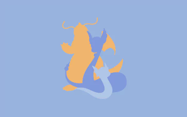 4K Ultra HD anime wallpaper featuring Dragonite, Dragonair, and Dratini Pokémon in a minimalist style on a soft blue background.