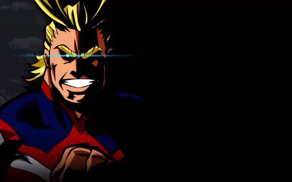 All Might from My Hero Academia in a dynamic pose with intense lighting, rendered as an 8K Ultra HD anime desktop wallpaper.