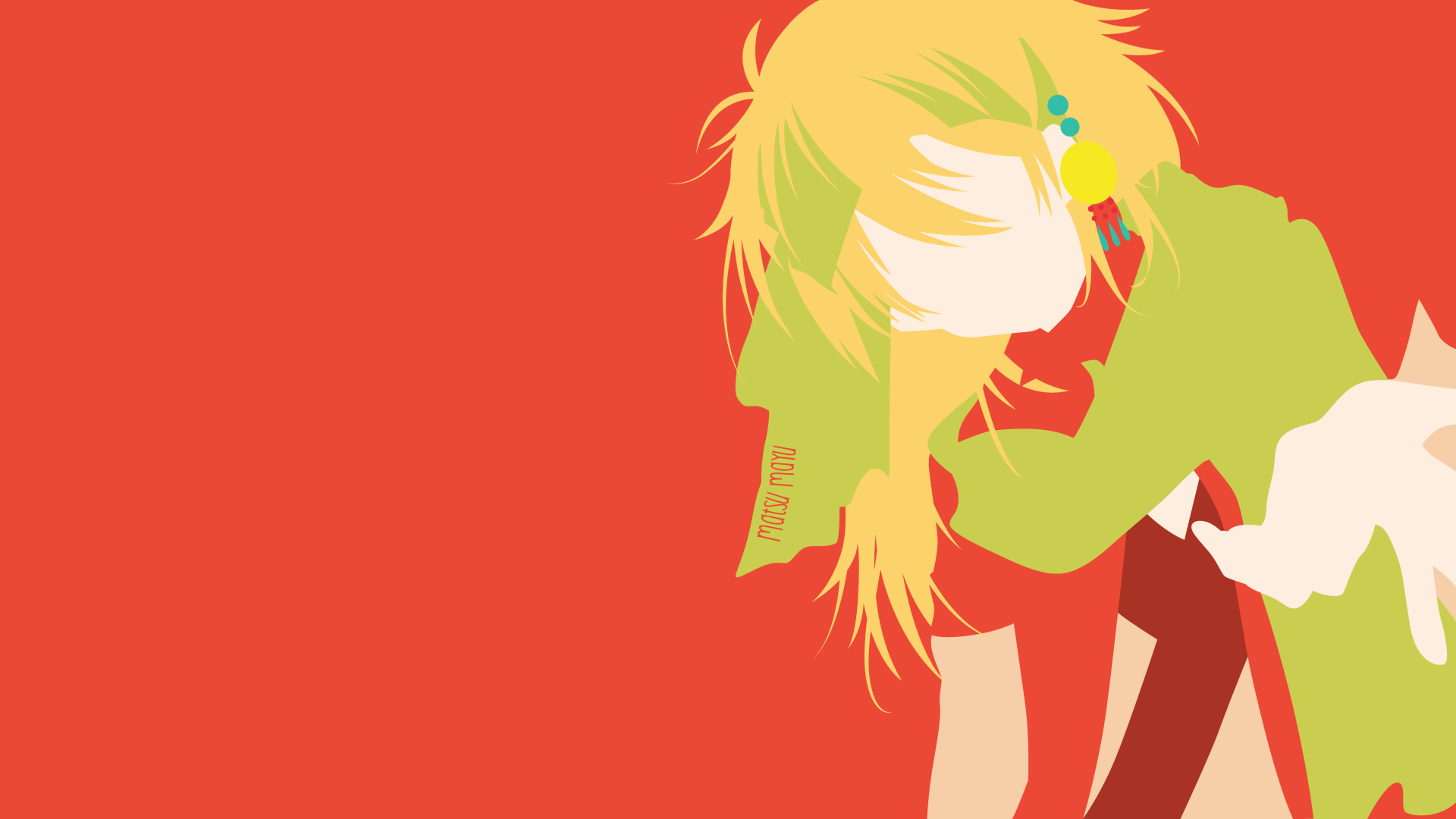 Minimalist portrait of Zeno (Yona of the Dawn) in green and yellow against a bold red field — 5K Ultra HD PC desktop wallpaper and background, anime art.