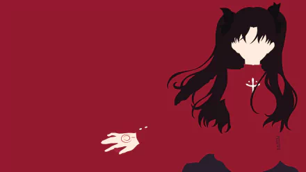 HD PC desktop wallpaper featuring Rin Tohsaka from the anime Fate/Stay Night: Unlimited Blade Works with minimalist red and black design elements.