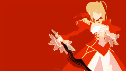 HD PC desktop wallpaper featuring Nero Claudius in anime style from Fate/Grand Order, showcasing the Saber class with bold red and white colors.