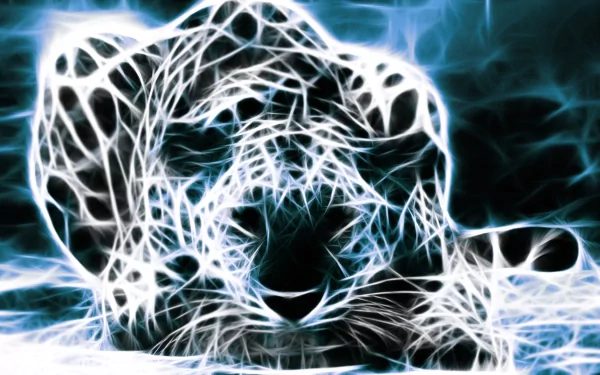 A striking blue leopard rendered in fractal art, featuring intricate patterns and luminous details, makes for an eye-catching HD desktop wallpaper and background.