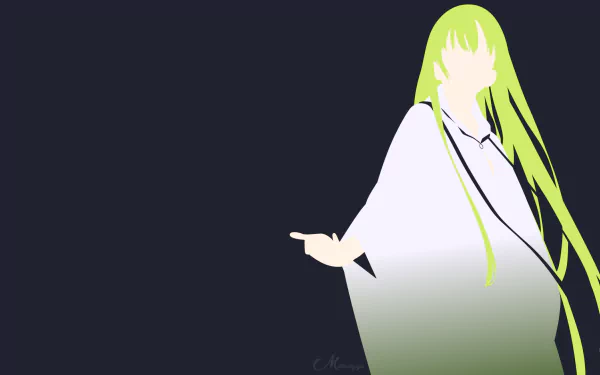 Minimalist HD PC desktop wallpaper featuring Enkidu, False Lancer from Fate/Grand Order, with sleek lines and light green hair against a dark background.