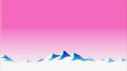 HD vaporwave-style desktop wallpaper featuring pastel pink skies over stylized blue mountain peaks.