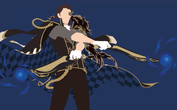 Coyote Starrk from Bleach in dynamic pose, set against a dark blue background with swirling energy effects, rendered as a 4K Ultra HD PC desktop wallpaper.