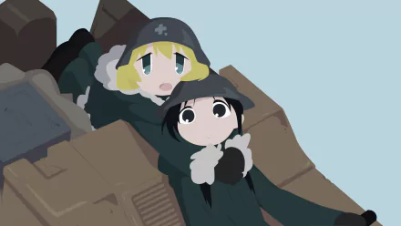 Yuuri and Chito from Girls' Last Tour are depicted in a 4K Ultra HD anime-style wallpaper, featuring soft colors and a minimalist background.