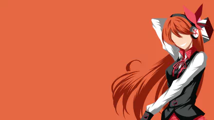 HD anime desktop wallpaper featuring Chelsea from Akame ga Kill! with vibrant red hair and a matching orange background.