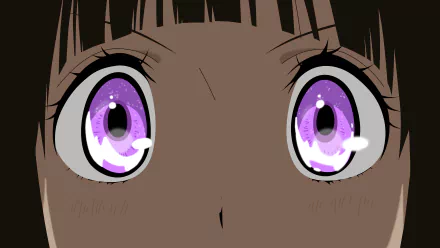 Close-up of Eru Chitanda's wide violet eyes from Hyouka, anime-style 4K Ultra HD PC desktop wallpaper and background.
