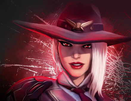 red eyes lipstick white hair hat face Ashe (Overwatch) video game Overwatch HD Desktop Wallpaper | Background Image