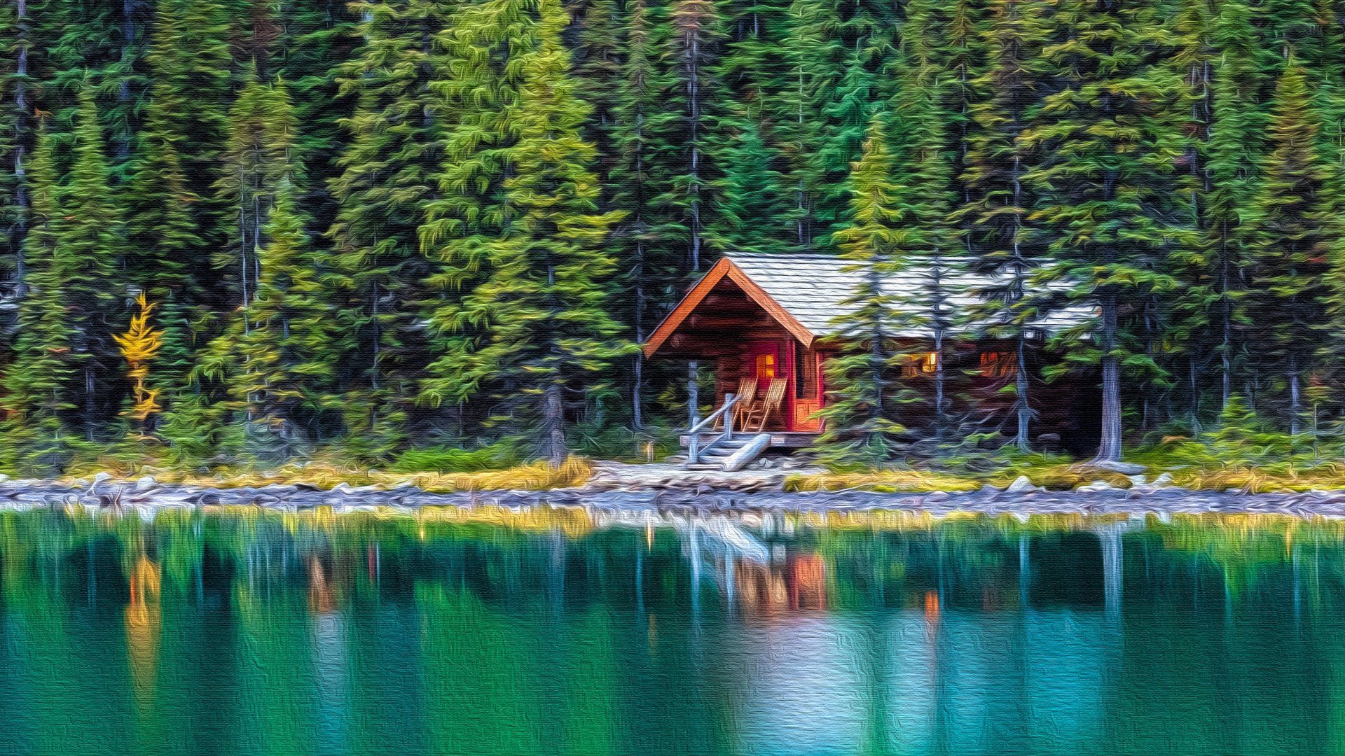 Lakeside Cabin - Oil on Canvas by Manufan63