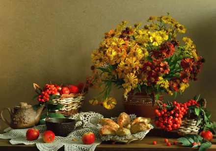 lace teapot berry flower fruit apple photography still life HD Desktop Wallpaper | Background Image