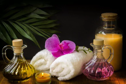 still life candle orchid towel man made spa HD Desktop Wallpaper | Background Image