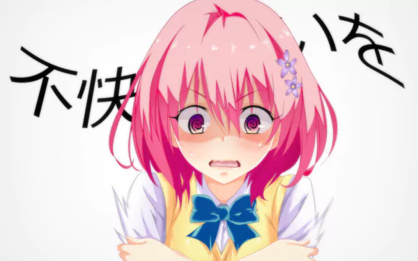 Anime HD desktop wallpaper featuring Momo Velia Deviluke from To Love-Ru with pink hair, pink eyes, and a blush on her face.