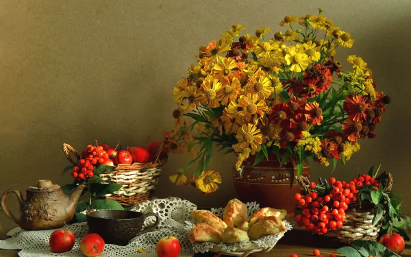lace teapot berry flower fruit apple photography still life HD Desktop Wallpaper | Background Image