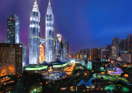 HD anime cityscape featuring brightly lit skyscrapers and vibrant urban lights, designed as a detailed PC desktop wallpaper and background.