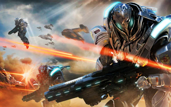 HD PC desktop wallpaper featuring intense combat scenes from the video game Section 8, showcasing armored soldiers and futuristic weaponry in a dynamic battle setting.