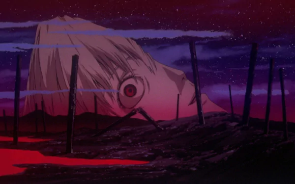 HD desktop wallpaper featuring Rei Ayanami from Neon Genesis Evangelion in a dramatic night scene inspired by End of Evangelion.