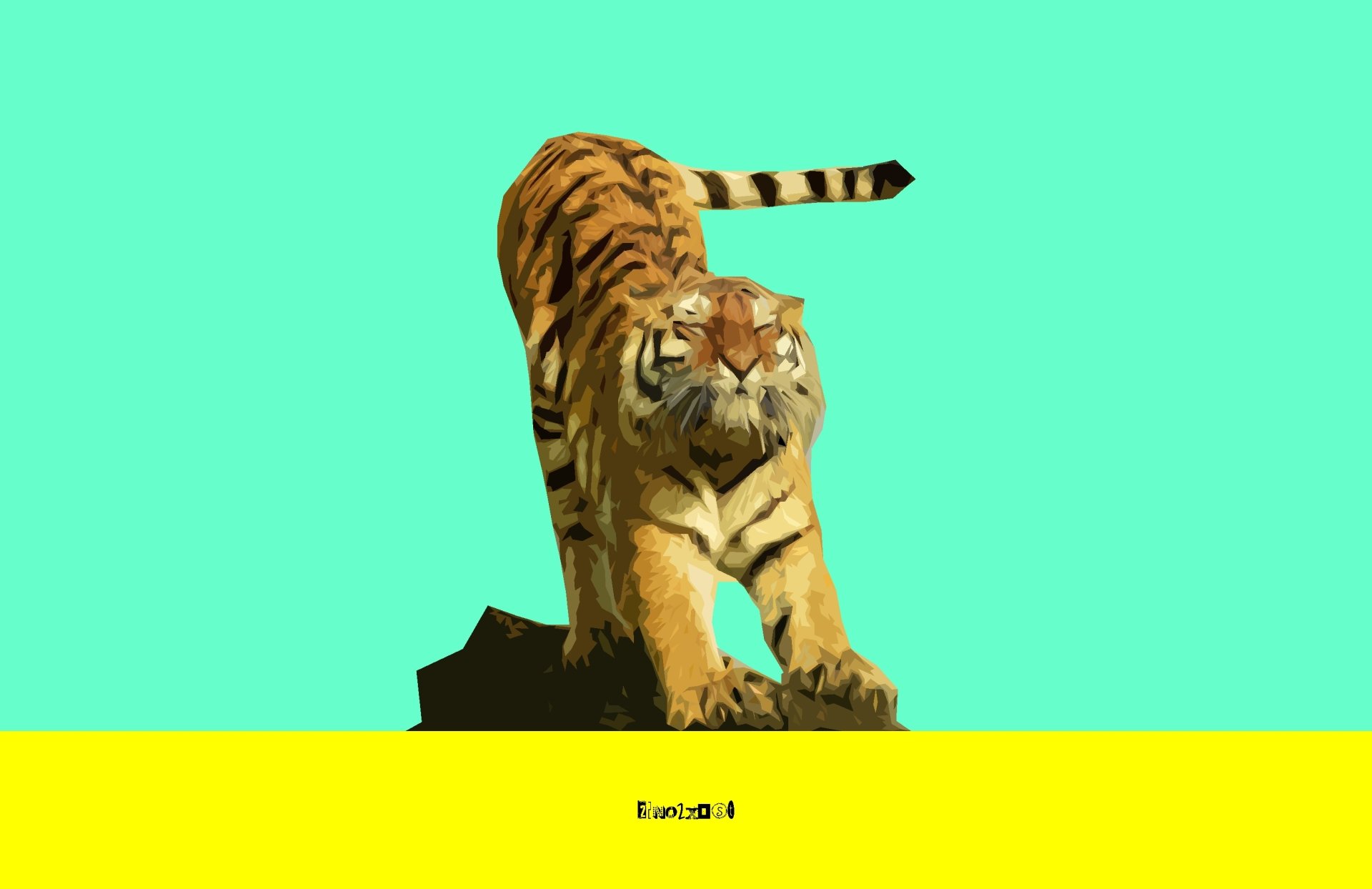 Download Cyan Yellow Minimalist Simple Animal Tiger HD Wallpaper by zelko