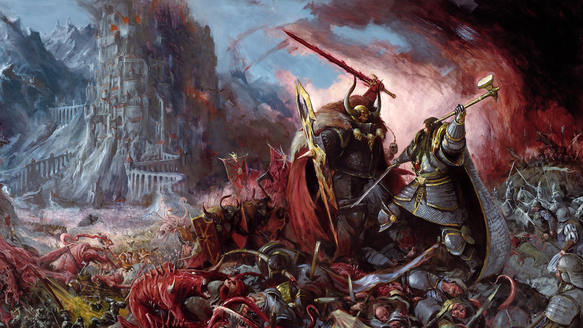 The Battle: A captivating Warhammer themed HD desktop wallpaper.