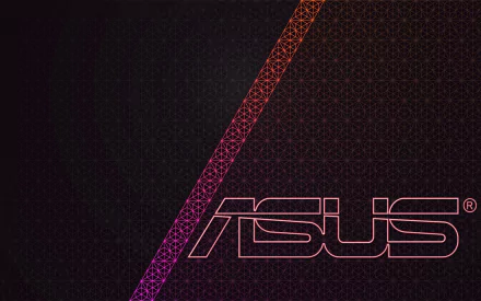 HD PC desktop wallpaper: dark, technology-themed background with neon pink-orange geometric stripe and dotted grid, prominent ASUS logo at lower right.