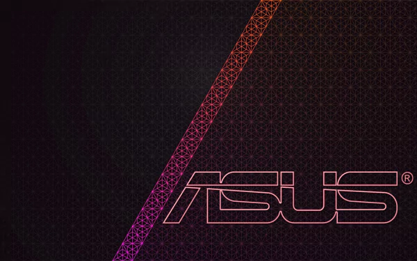 HD PC desktop wallpaper: dark, technology-themed background with neon pink-orange geometric stripe and dotted grid, prominent ASUS logo at lower right.