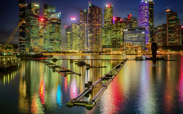 marina bay skyscraper night building city man made Singapore HD Desktop Wallpaper | Background Image