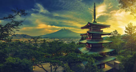 Mount Fuji religious pagoda HD Desktop Wallpaper | Background Image