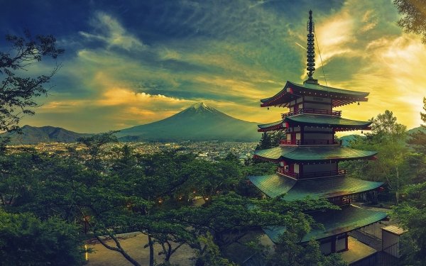 Religious Pagoda Mount Fuji HD Wallpaper | Background Image