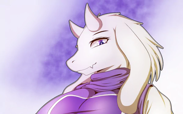 HD PC desktop wallpaper featuring Toriel from the video game Undertale with a purple and white color scheme and soft shading.