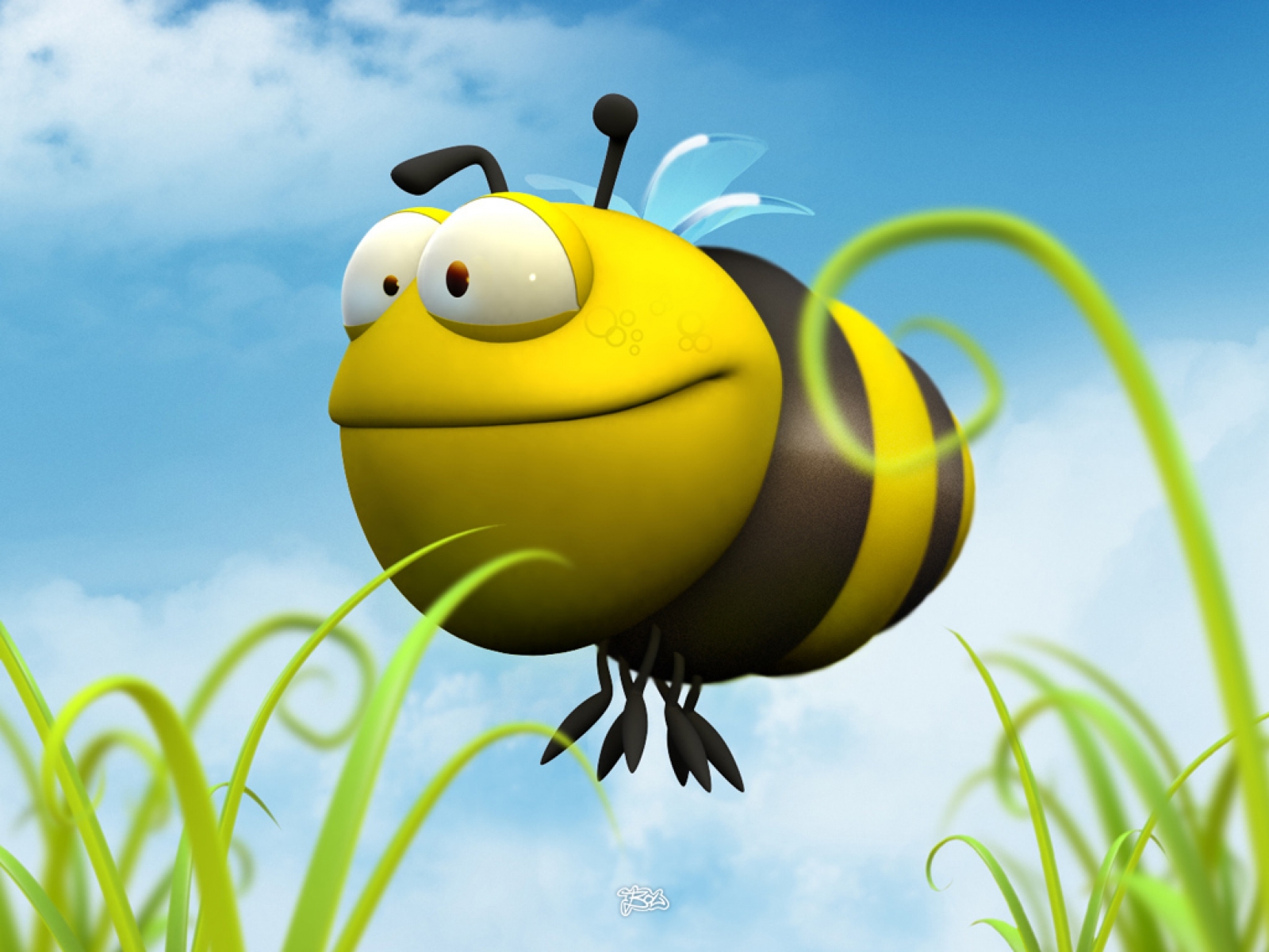 Yellow bumblebee on a high-definition desktop wallpaper.