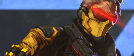 Soldier: 76 (Overwatch) close-up with red visor and tactical armor — stylized video game art from Overwatch, rendered as a 2K Quad HD PC desktop wallpaper/background.