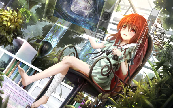 bandage orange eyes red hair long hair Anime Original HD Desktop Wallpaper | Background Image