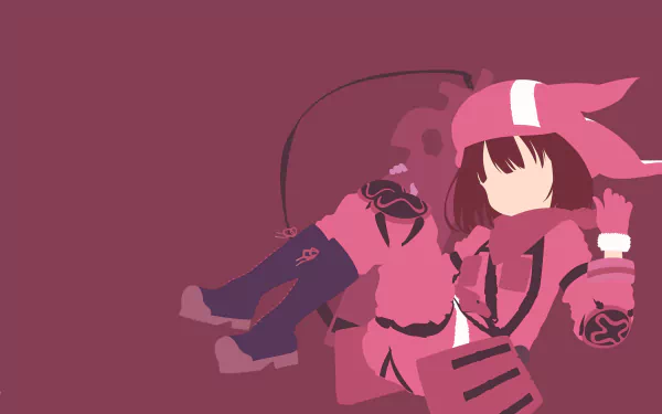Karen Kohiruimaki as LLENN from Sword Art Online Alternative: Gun Gale Online — pink-clad anime heroine reclining with weapon; 4K Ultra HD PC desktop wallpaper/background.